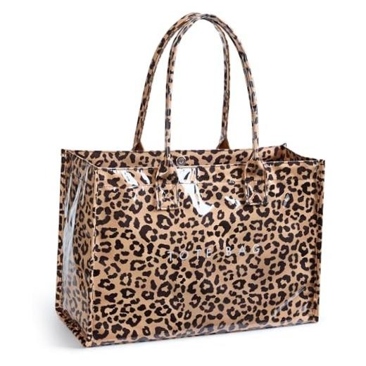 KALIDI PVC Tote Bag Women’s Kraft Paper Work Handbags Purses with Nylon-leopard