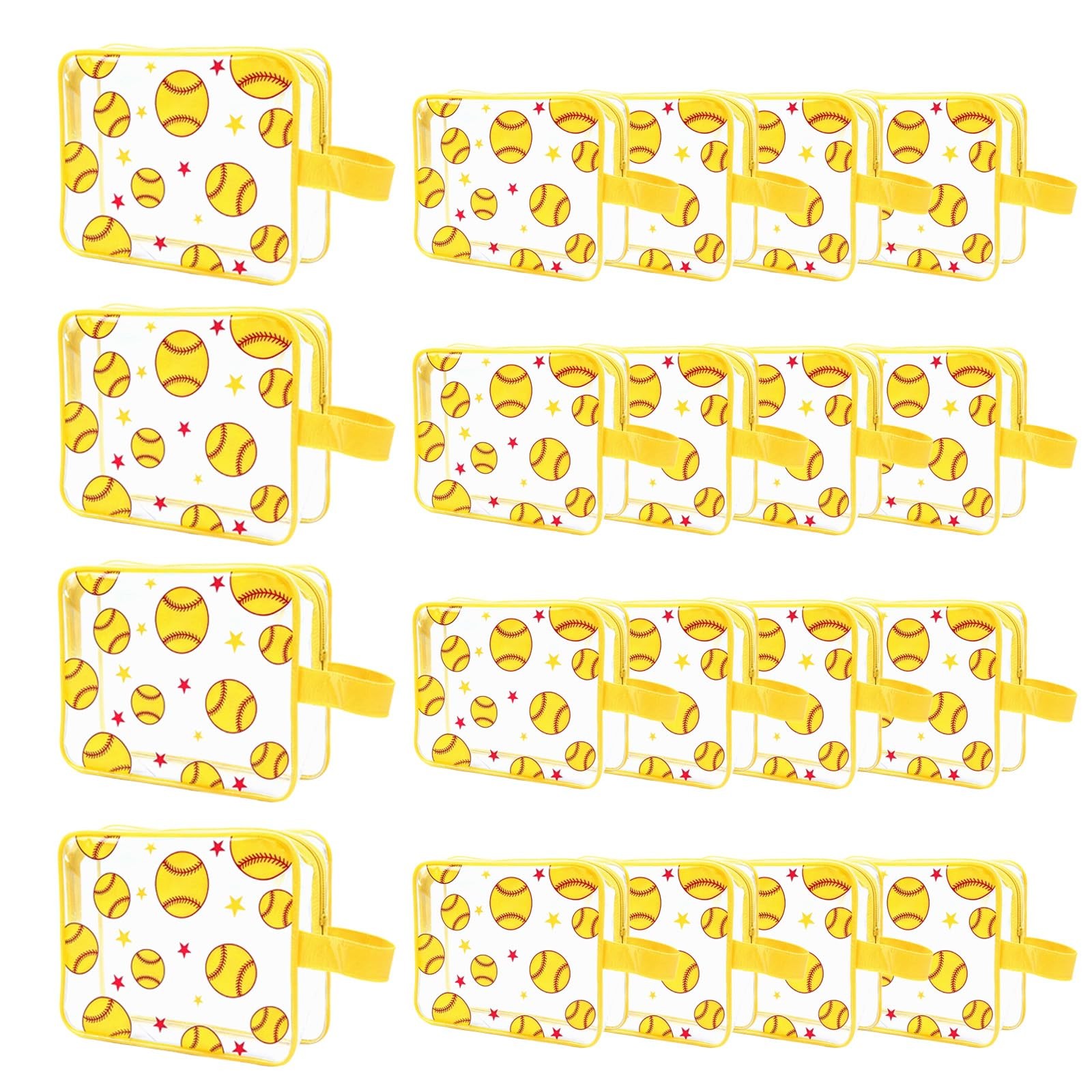 20 Pcs Softball Makeup Bag with Zipper & Handle, 8 x 2.5 x 6.3 inches, Yellow