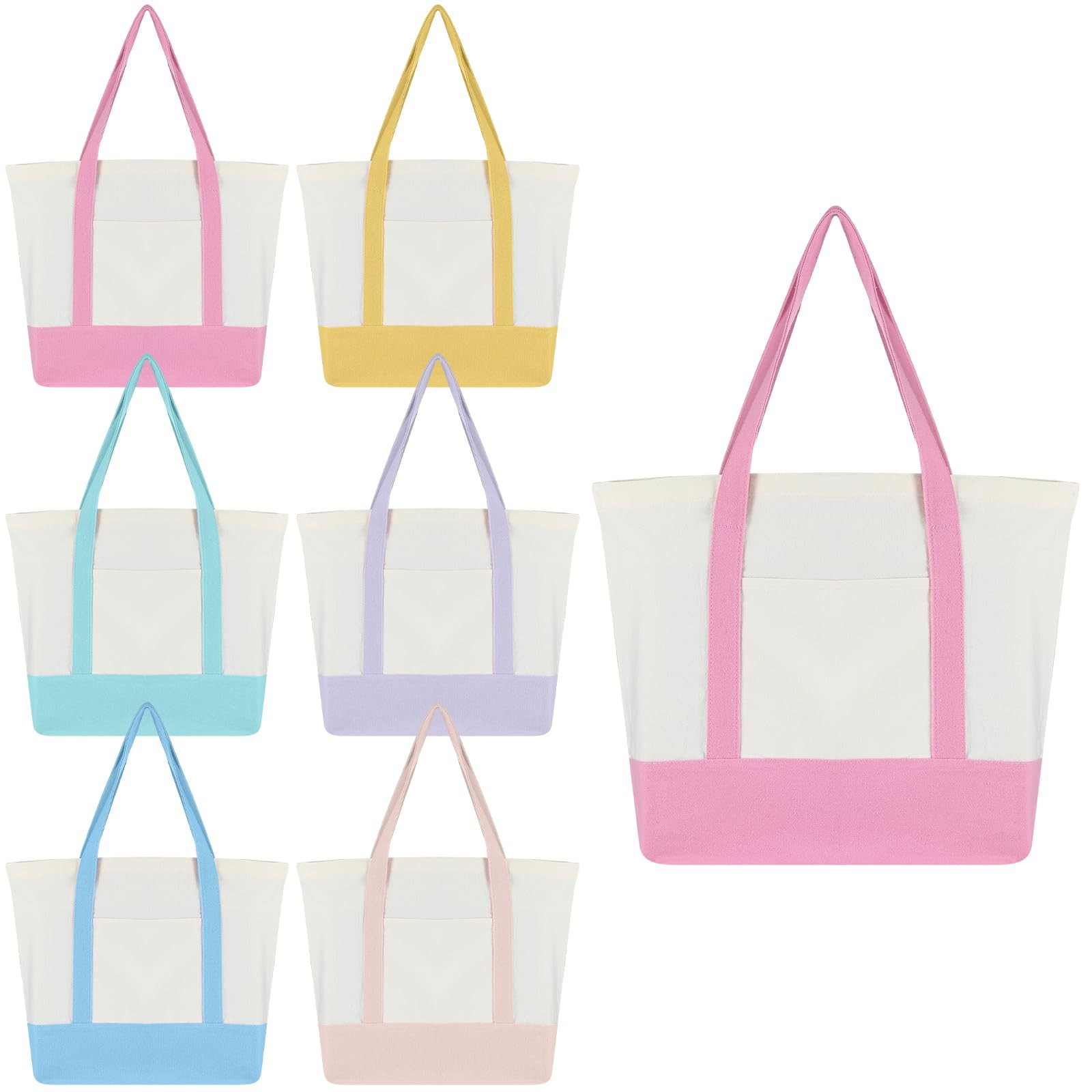 12 Pcs Pastel Canvas Tote Bag Bulk 14.6″ x 19″ x 6″ Shopping Bag with Pocket …
