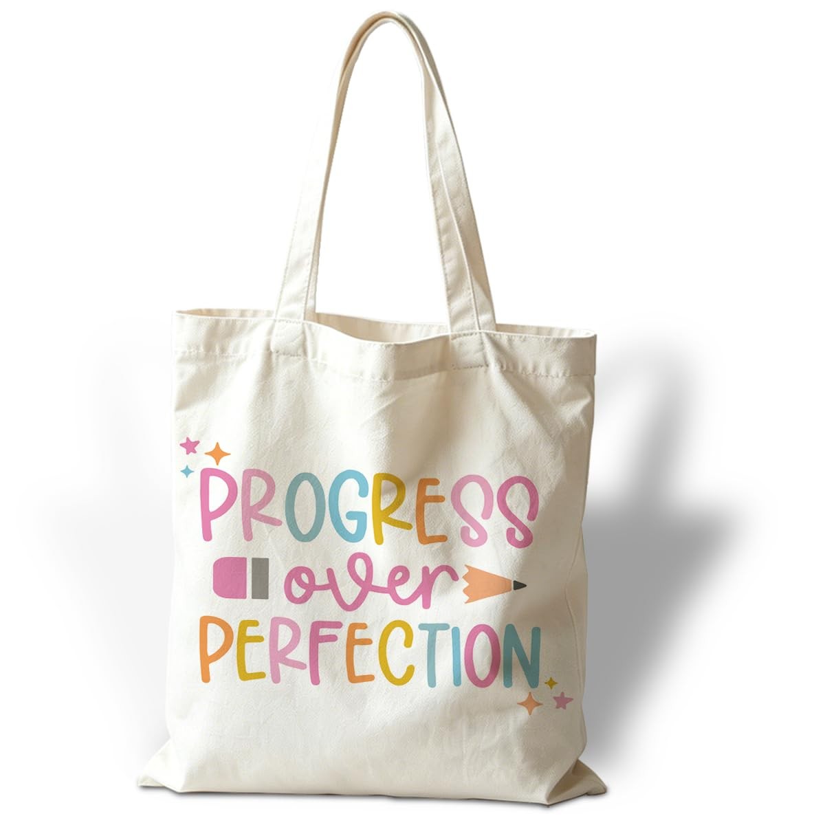Inspirational Canvas Tote Bag, Progress Over Perfection Tote Bag, Casual Canv…