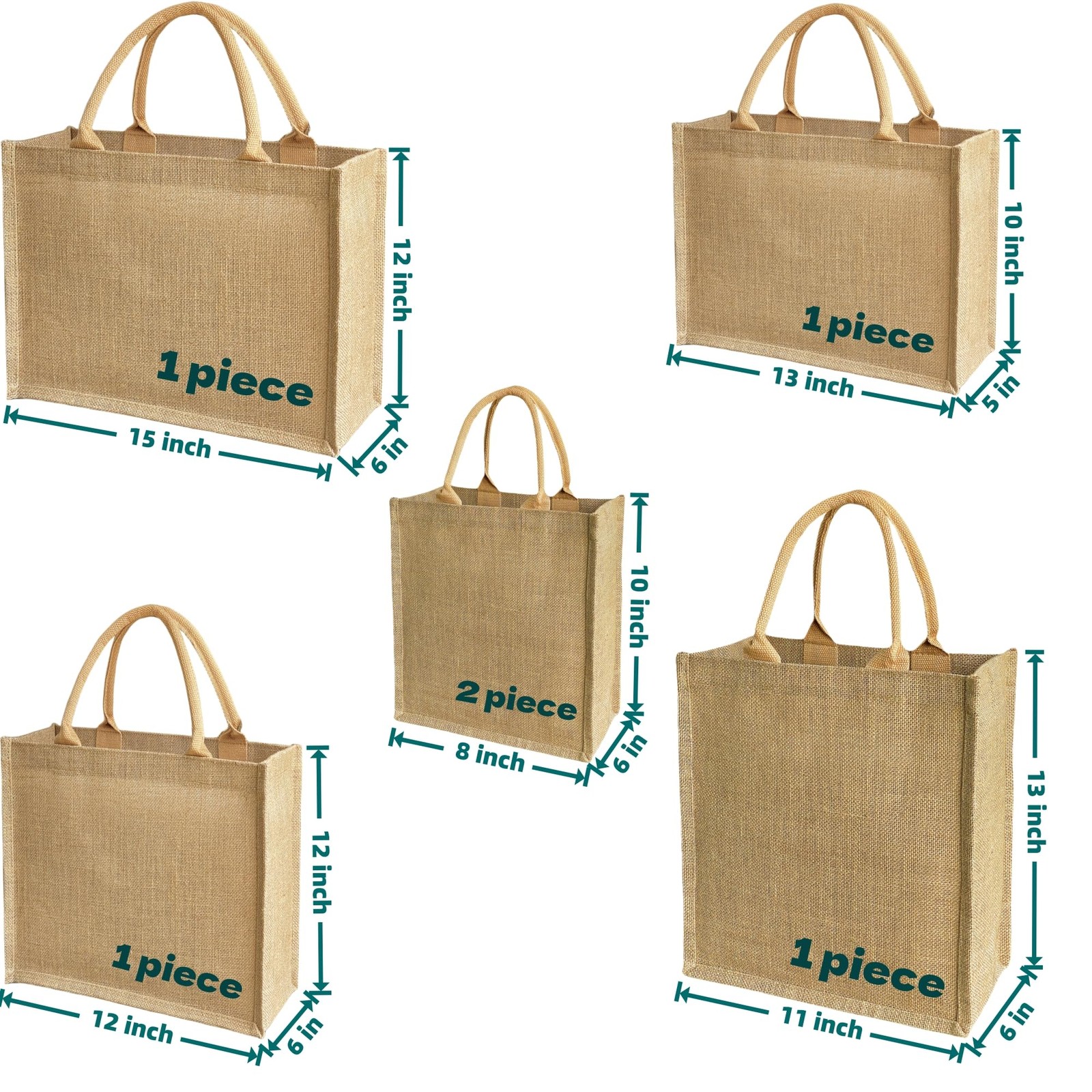 6 PCS burlap tote bags Reusable DIY Jute Handbags Gift Shopping bag Multi Siz…