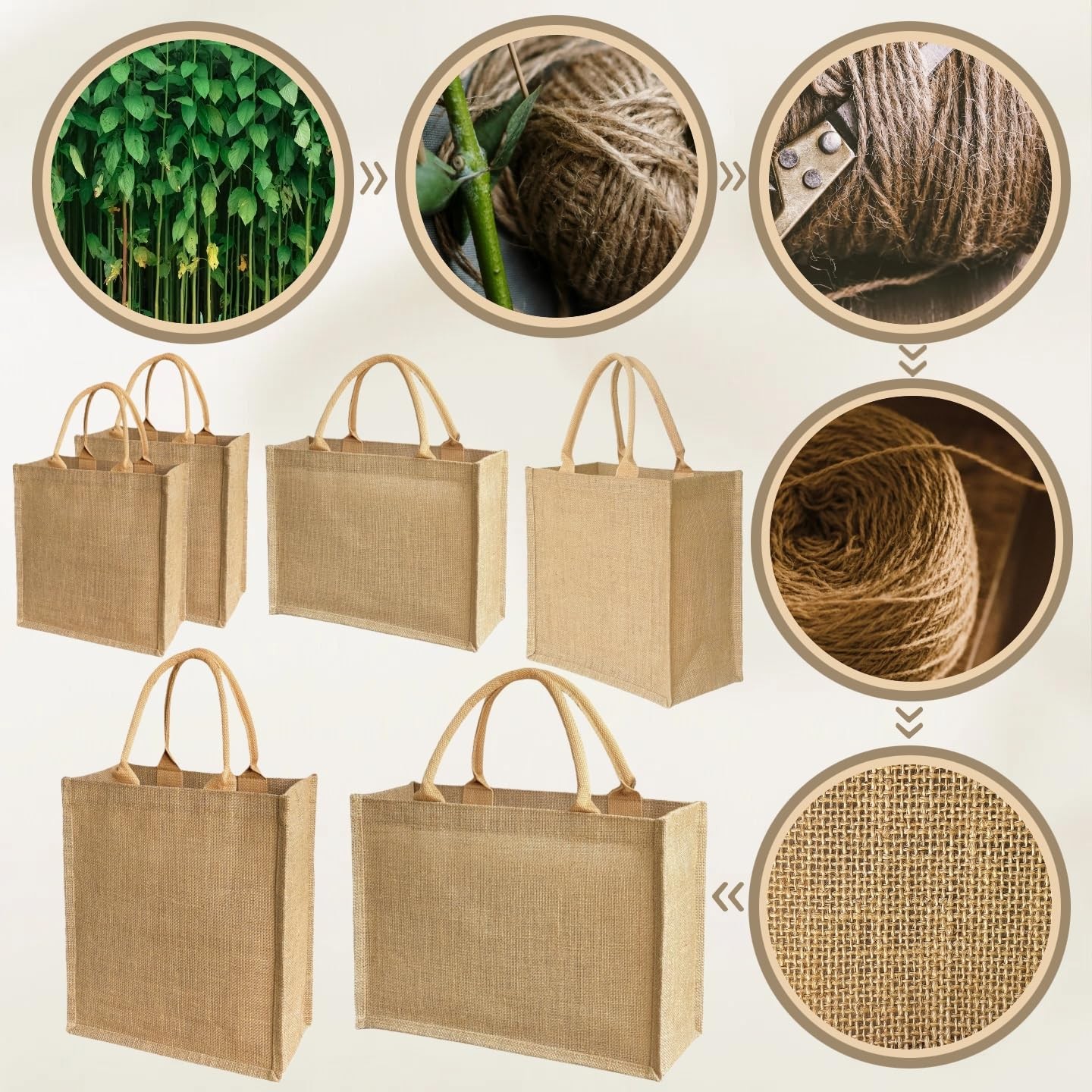 6 PCS burlap tote bags Reusable DIY Jute Handbags Gift Shopping bag Multi Siz…