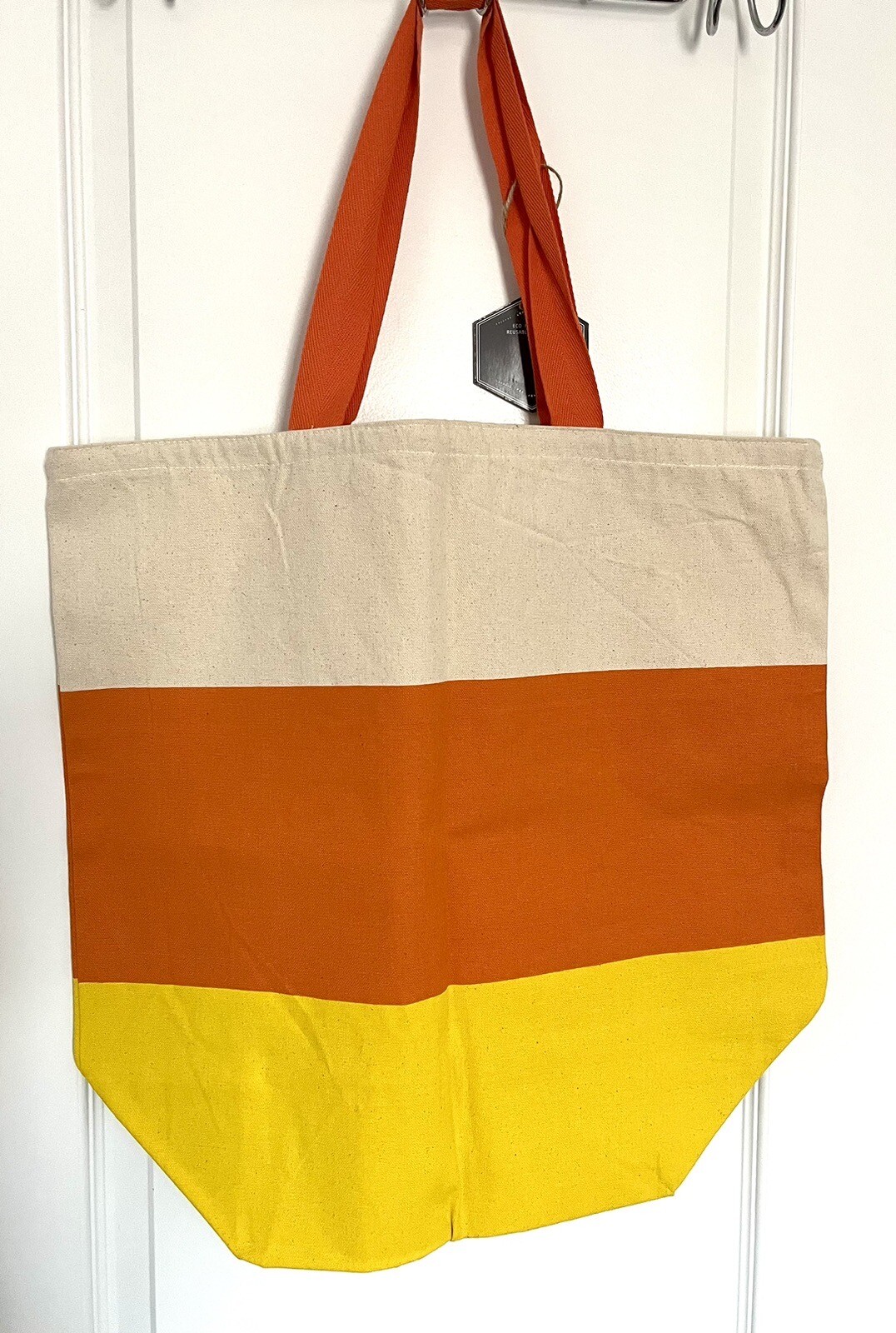 Large Canvas Halloween Candy Corn Colors TRICK OR TREAT Reusable Cotton Tote Bag