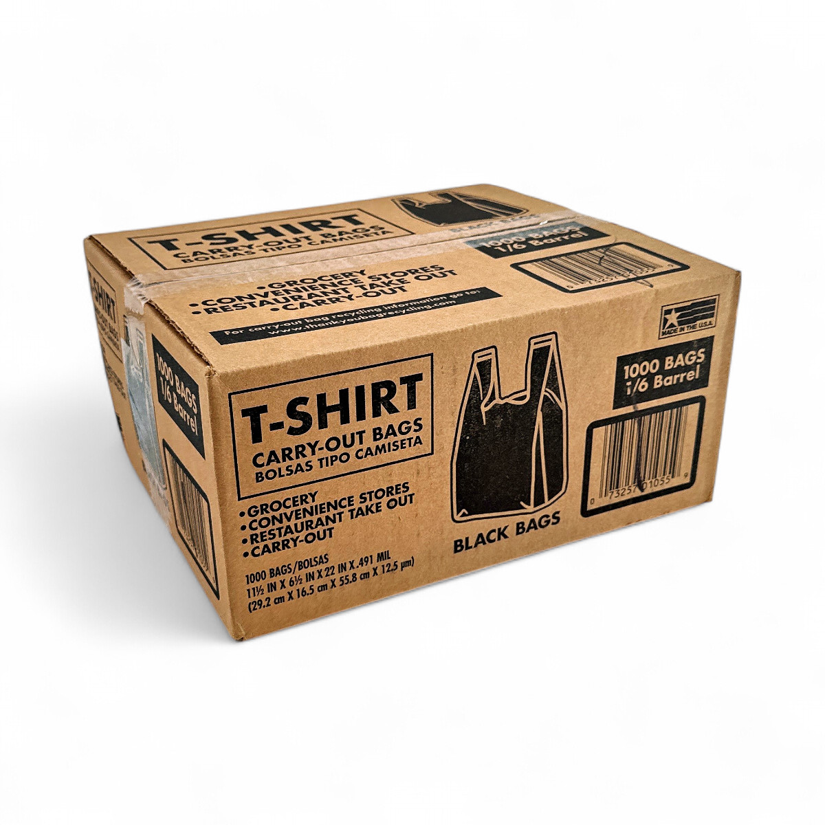 Poly-America T-Shirt Carry-Out Bags Black 11.5″ x 6.5″ x 22″ – 1,000 Count