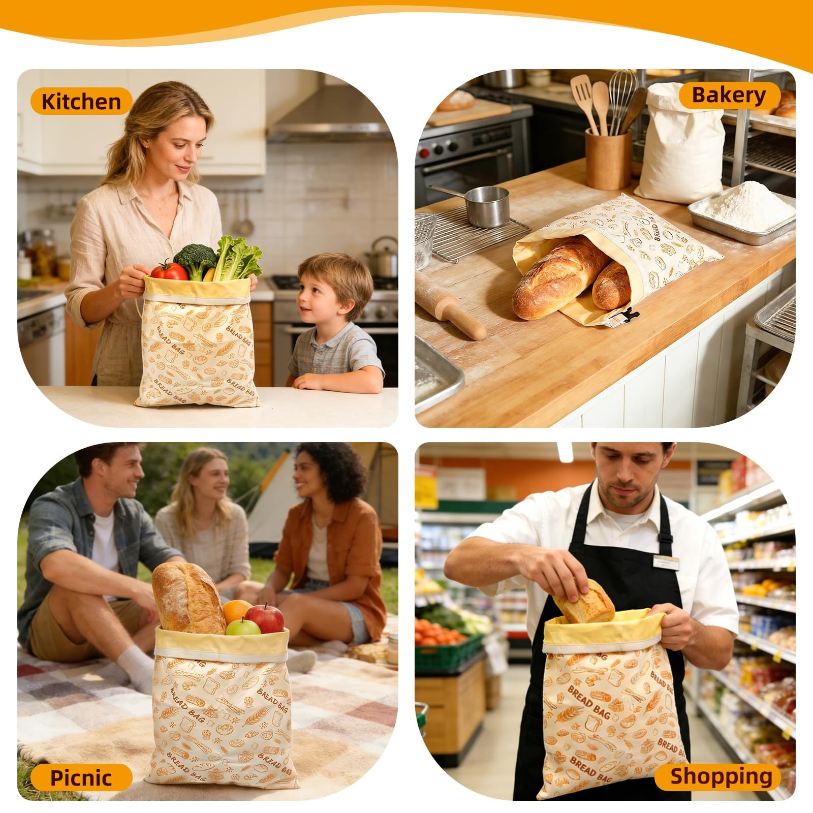 2 Pack Beeswax Bread Bags for Sourdough Homemade Bread, Large, Apricot