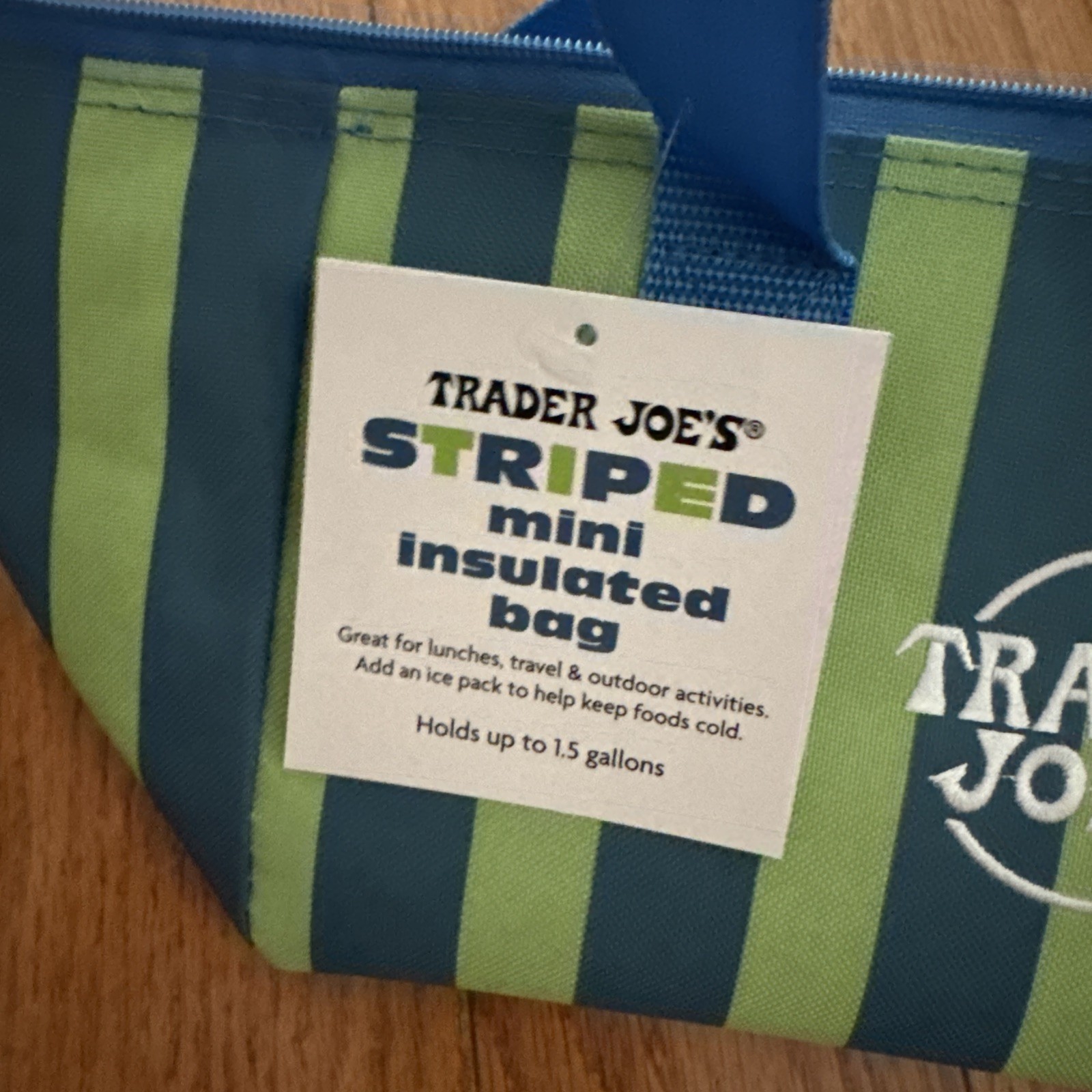 Trader Joe’s HOT BLUE & GREEN STRIPES Mini Insulated Summer 2026 Tote 1.5 Gal