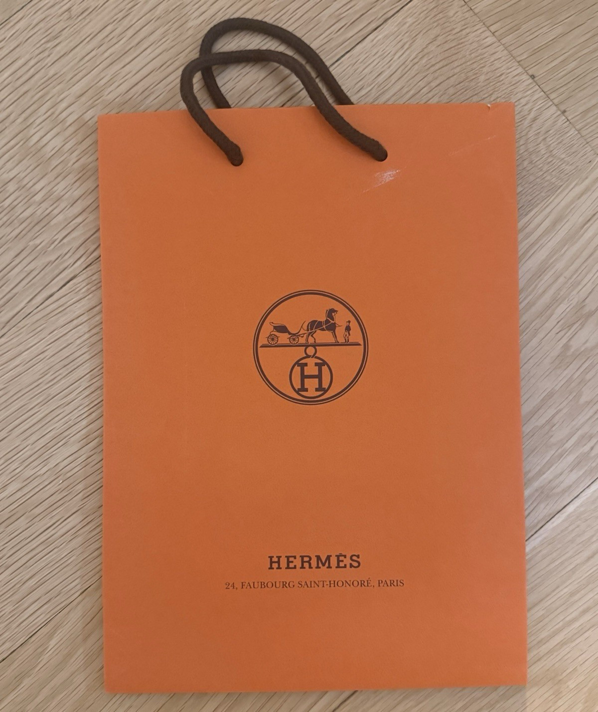Hermès Orange Solid Paper Reusable Shopping Bag Rope Handles Small 8.5×6.75×3