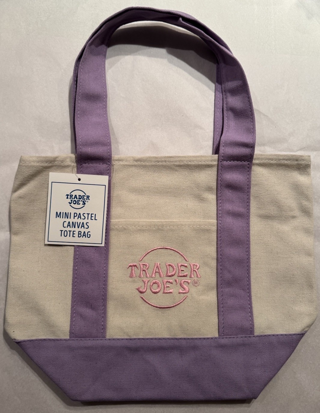 TRADER JOE’S MINI PASTEL CANVAS TOTE BAG LAVENDER NWT FREE GIFT FAST SHIP 🎁