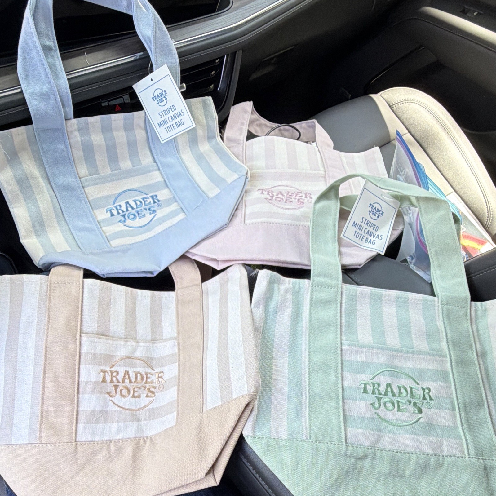 Trader Joe’s Lot of 4 Striped Mini Canvas Tote Bags, Multicolor Reusable