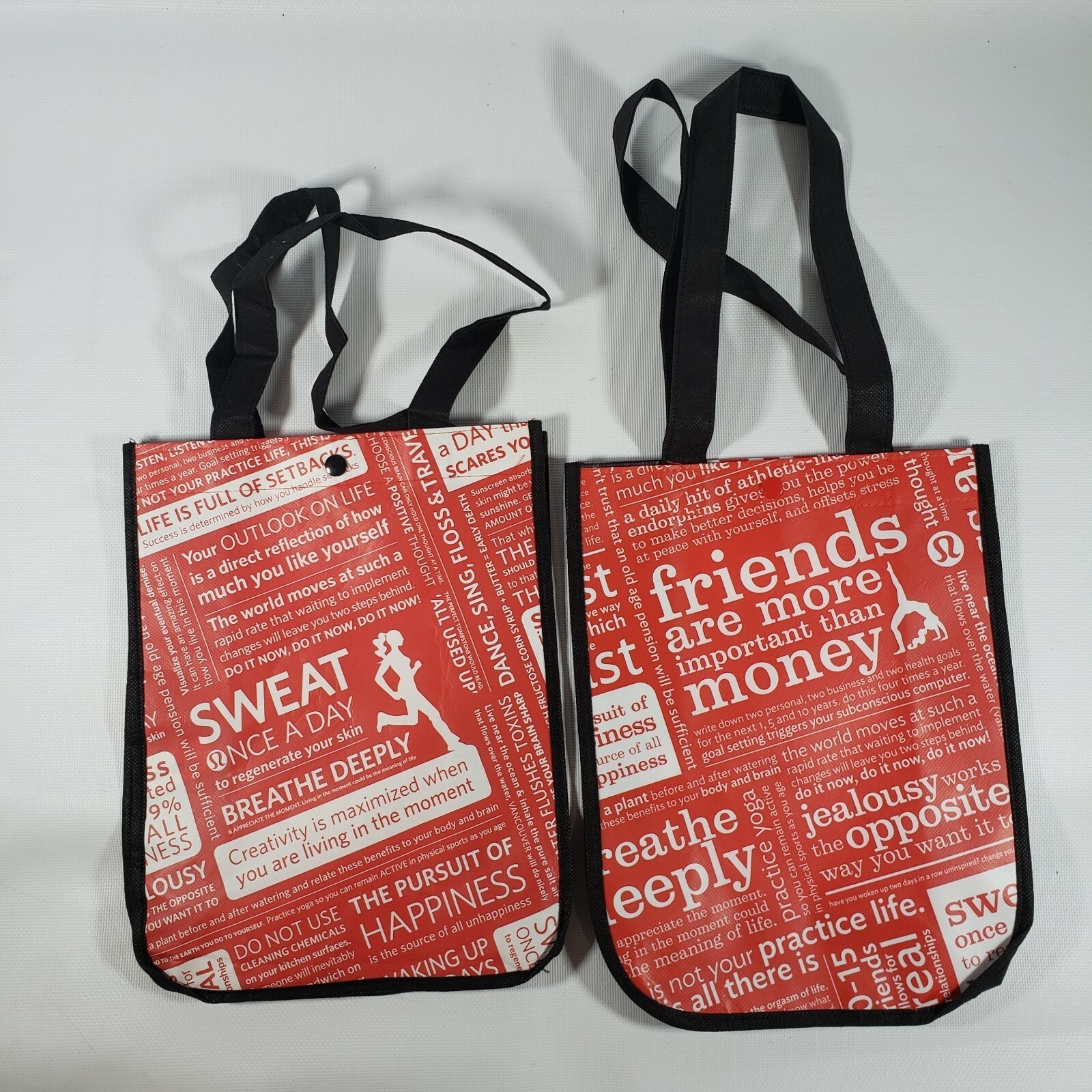 RARE LOT OF 2 LULULEMON REUSABLE ECO LUNCH BAG 12X9 MANIFESTO YOGA DANCE NAMASTE
