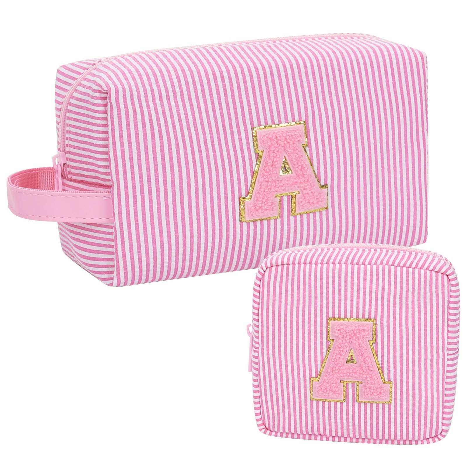 MONSTINA Easter Basket Gifts for Teens,Initial Makeup Bag,Monogram Pink 2