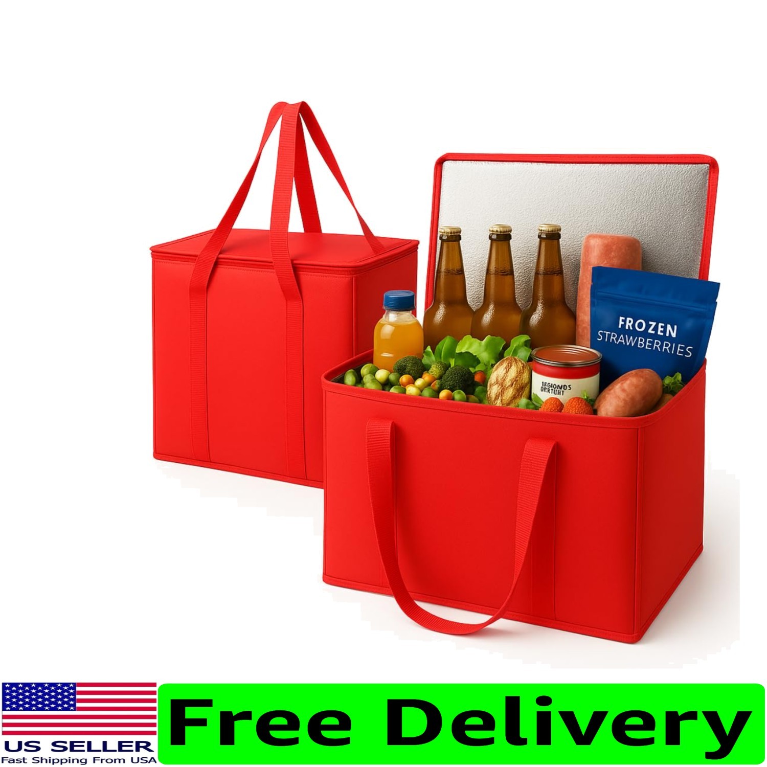 Incredible XL-Large Red Insulated Grocery Bags – 2-Pack with Triple Insulation