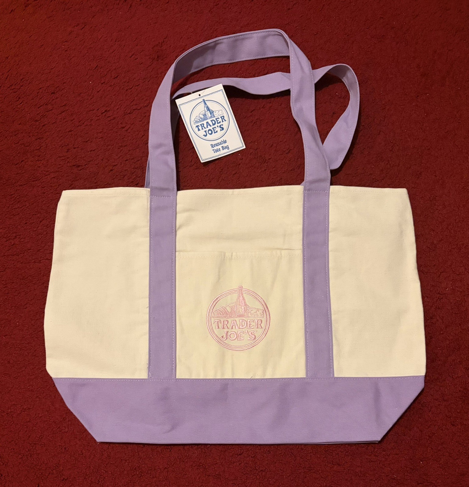 Trader Joe’s Lavender Purple Large Canvas Tote Bag March 2026 – NEW w/ Tag
