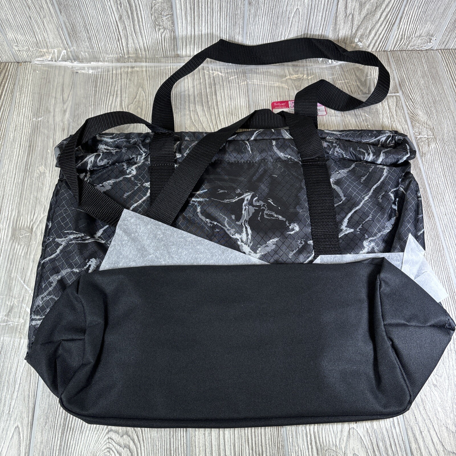 Thirty One Cinch Utility Tote Black Midnight Marble NWT Reusable Double Strap