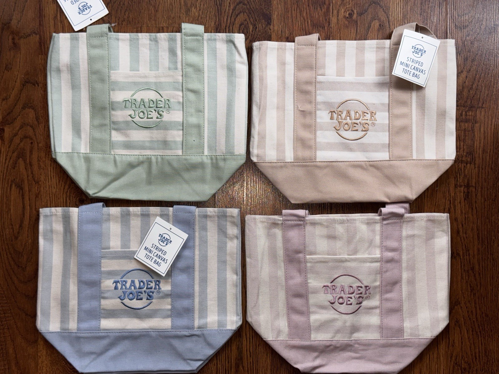 Trader Joe’s Mini Canvas Tote Bags Striped Multicolor 4-Pack 15×6 in