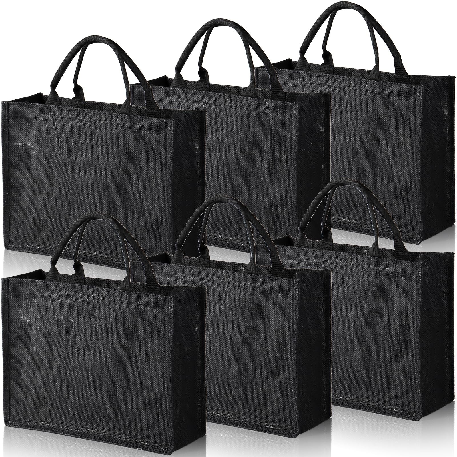 6 PCS Large Jute Burlap Tote Bag Black Beach 15.4×12.2×5.9 Inch Grocery DIY