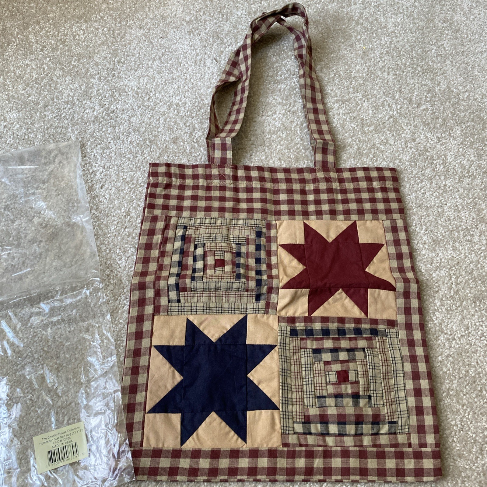 The Country House Collection Homespun Star Tote Bag 13” x 15” Cotton