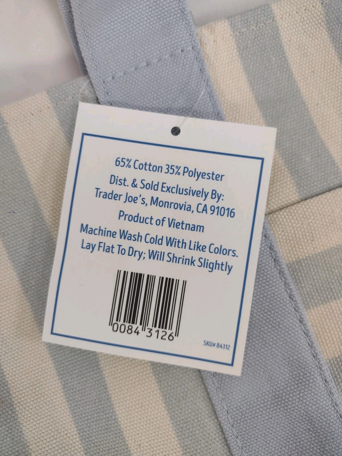 Trader Joe’s Mini Canvas Tote Bag Pastel Blue Stripe Limited Edition NEW