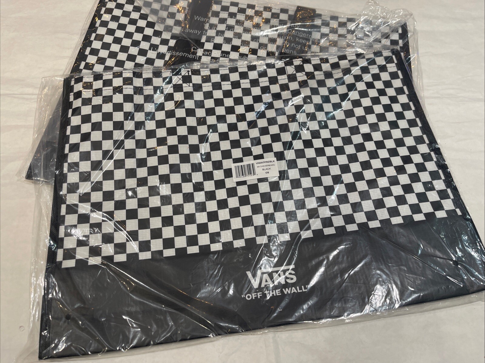 Qty 2 Vans Off The Wall Reusable Large Black/White Checkered Shopping Tote Bag