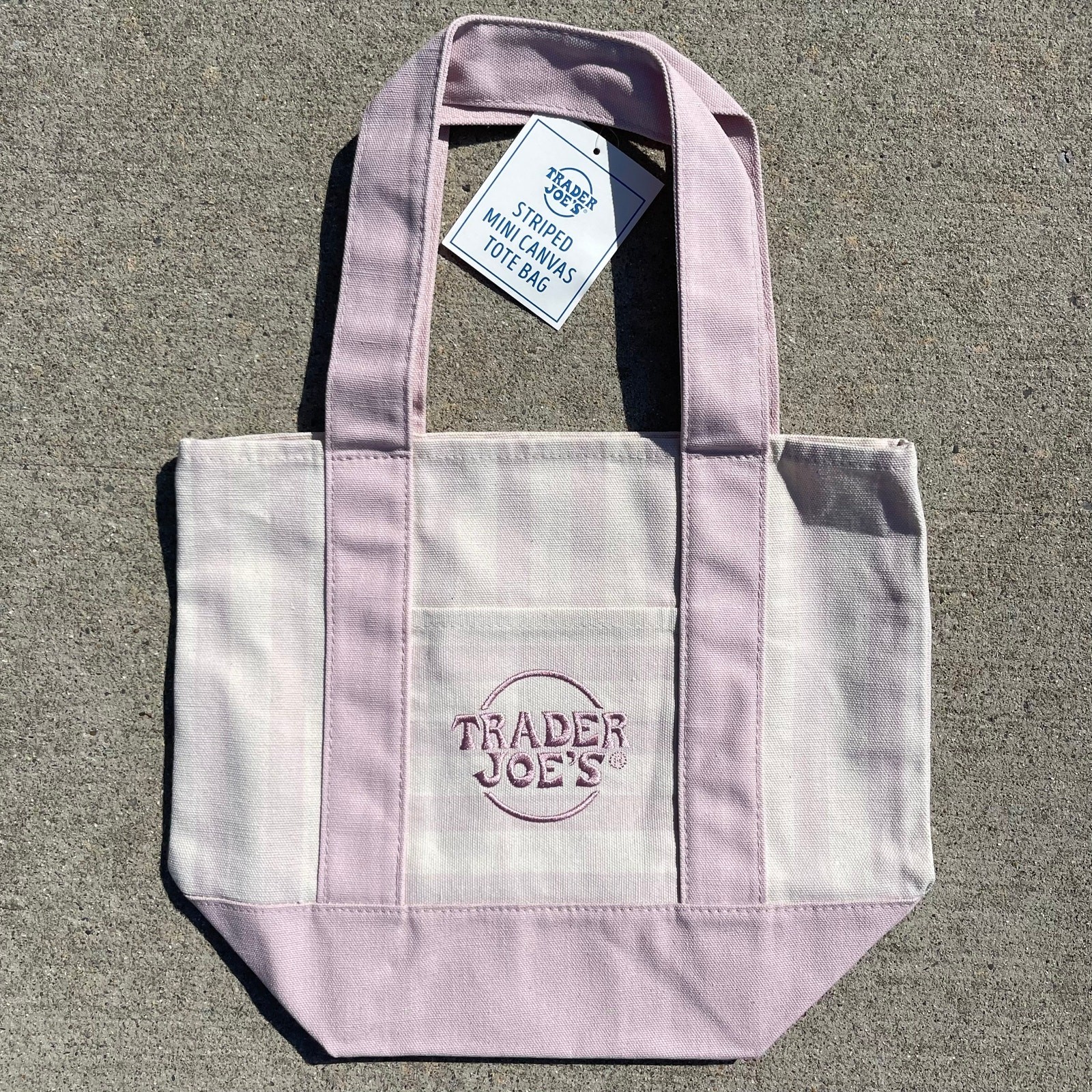 Set of 4! Trader Joe’s Canvas MINI Tote Bags PASTEL STRIPE Blue Green Pink Khaki