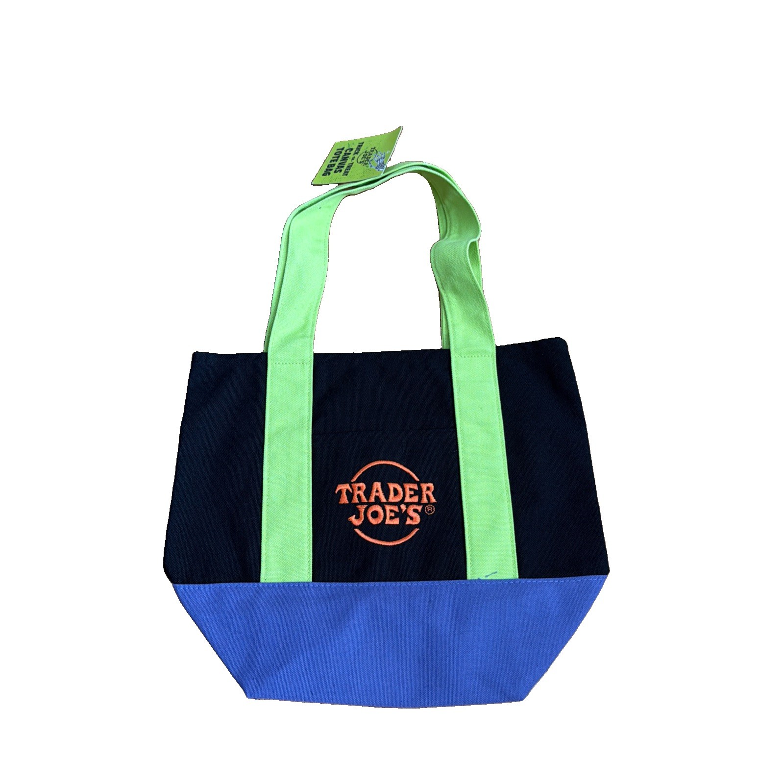 Trader Joe’s Mini Black Green Purple Canvas Tote Bag Iconic Embroidery NEW RARE