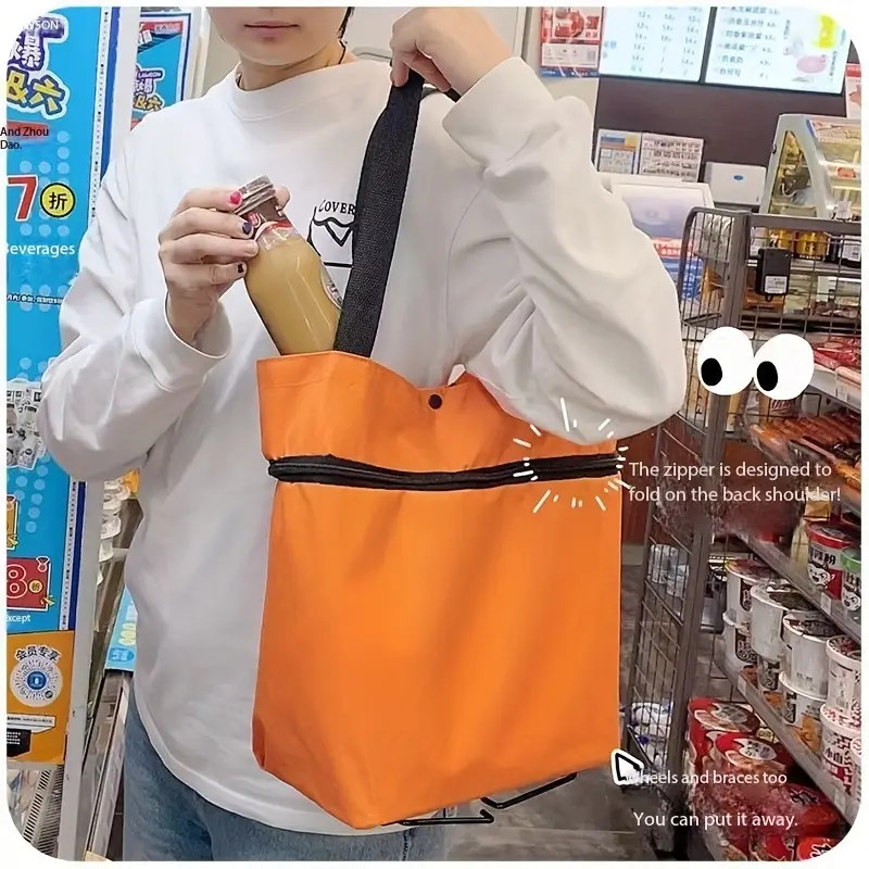 2 In1 Women Foldable Shopping Cart Bag Portable Shopping Trolley Bag With Wheels