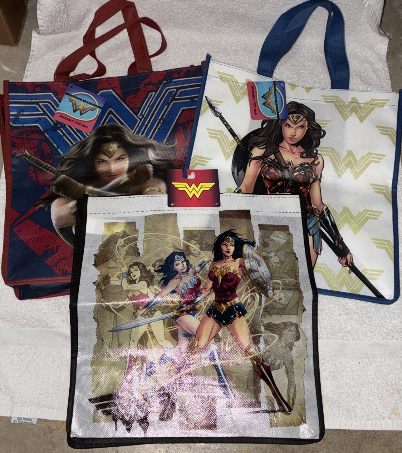 DC Comics Wonder Woman Justice League 3 Reusable Novelty Gift Shopping Bags NWT