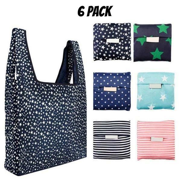STARS & STRIPES 6 PC RIPSTOP WATERPROOF MACHINE WASHABLE GROCERY BAGS
