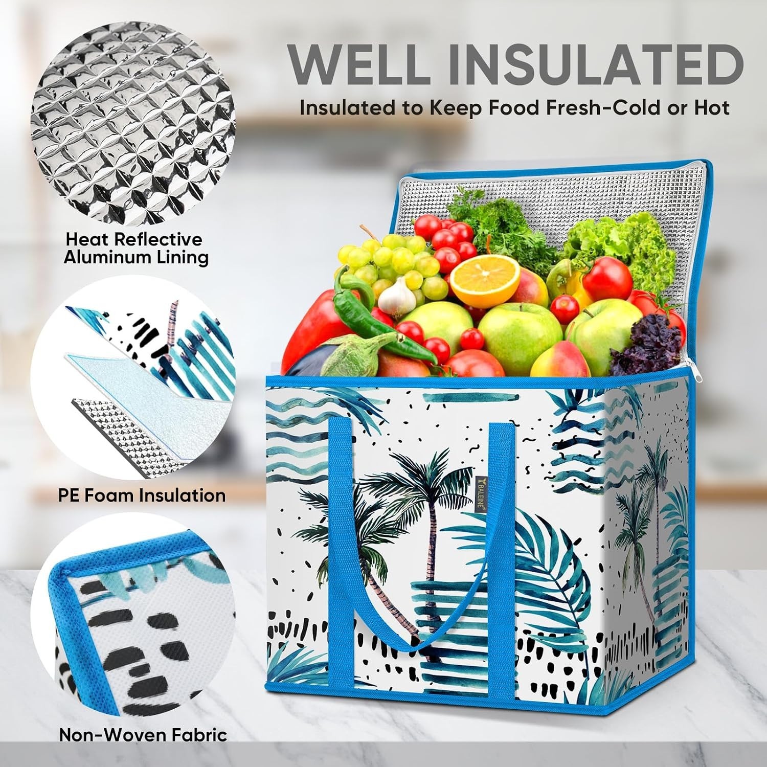 1Pk Insulated Reusable Grocery Bags, Collapsible Cooler Bag for Groceries, He…