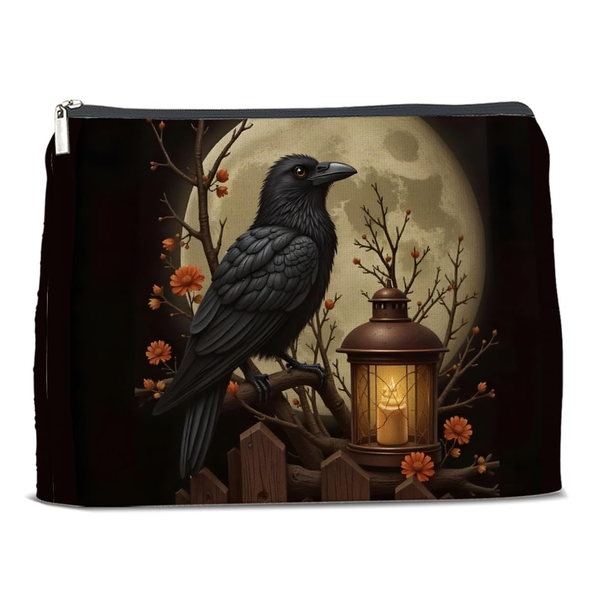 Nurawo Gothic Black Raven Makeup Bag Crow Goth Cosmetic Bags for Multicolor