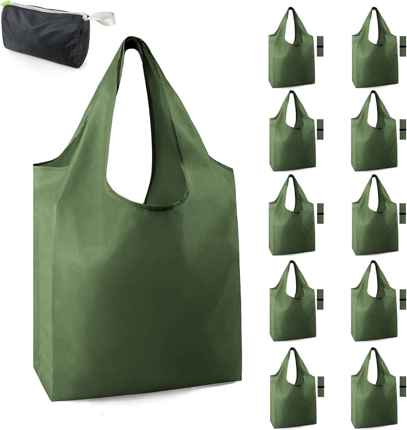 10 Pack Dark Green Reusable Grocery Bags – Extra Large & Machine Washable