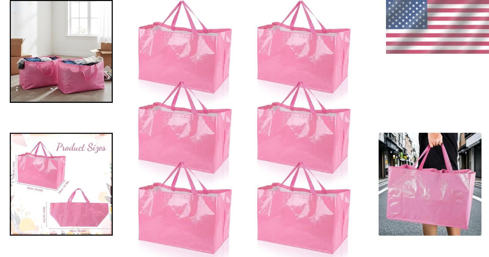 Eco-Friendly 6 Extra Large Pink Shopping Bags – Heavyweight & Water-resistant