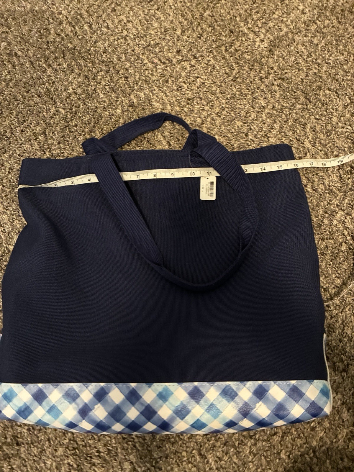Bath & Body Works Navy Blue Canvas Checked Foldable Large Reusable Shopping Bag