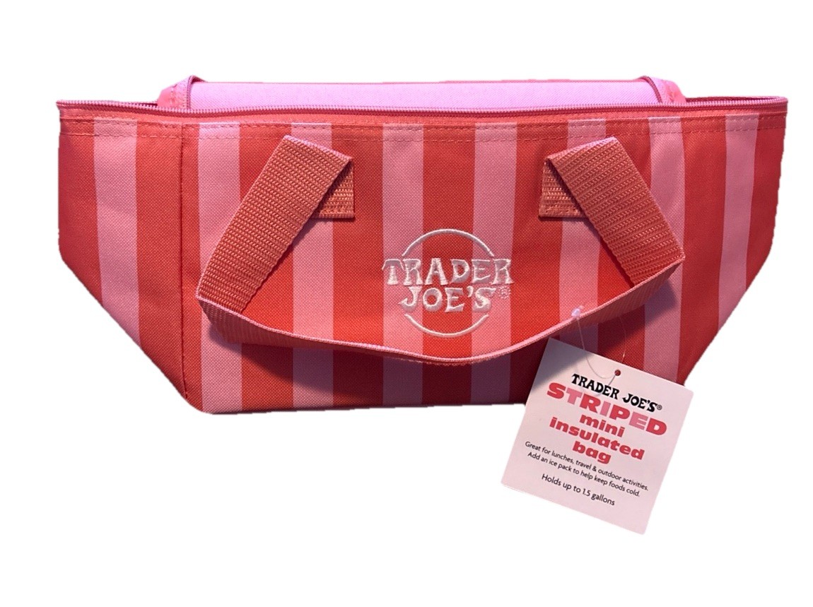 Trader Joe’s Pink Red Striped Mini Insulated Tote Bag Lunch Cooler New