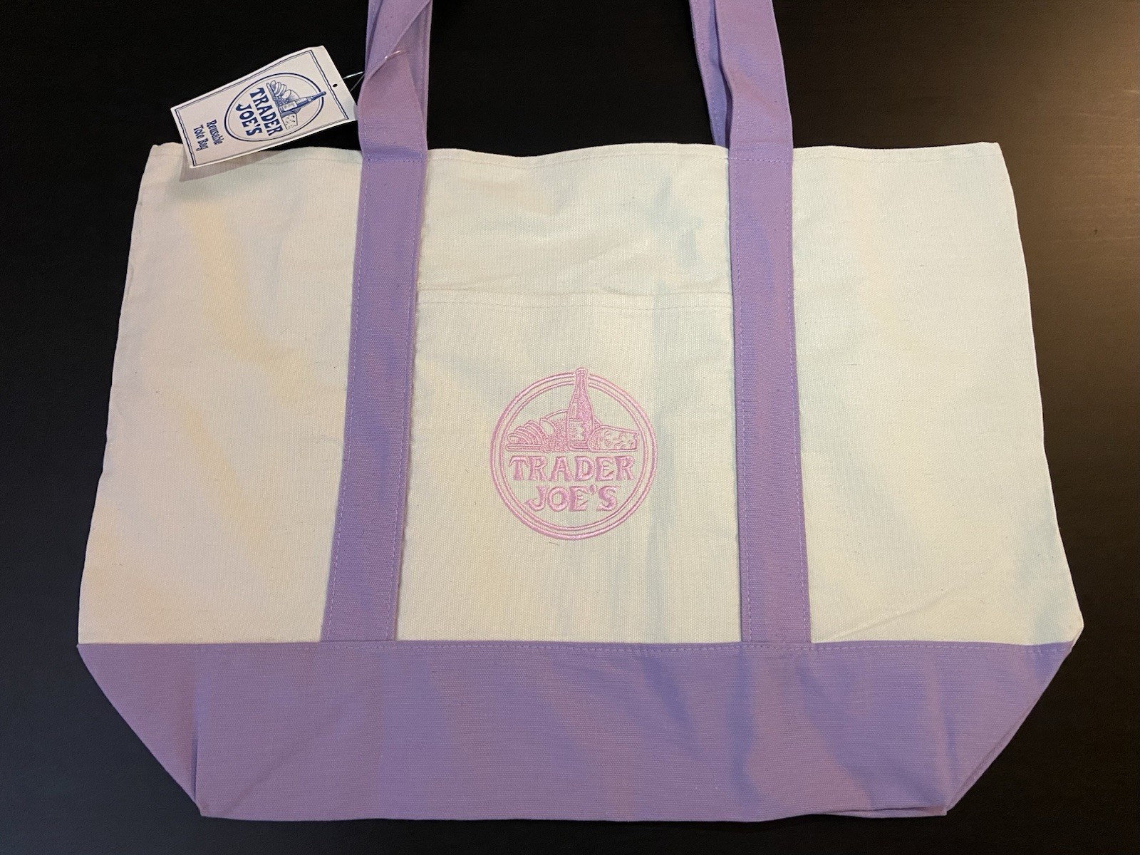 Trader Joe’s Canvas Tote Bag Floral Design Hand Painted LARGE Tote NEW!