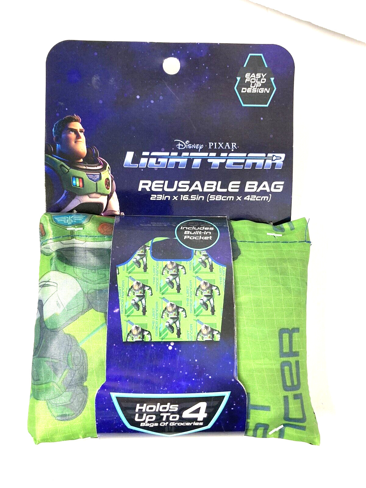 Disney Pixar LIGHTYEAR Reusable Grocery Bag 23″ x 16.5″ Pocket Easy Fold Up New!