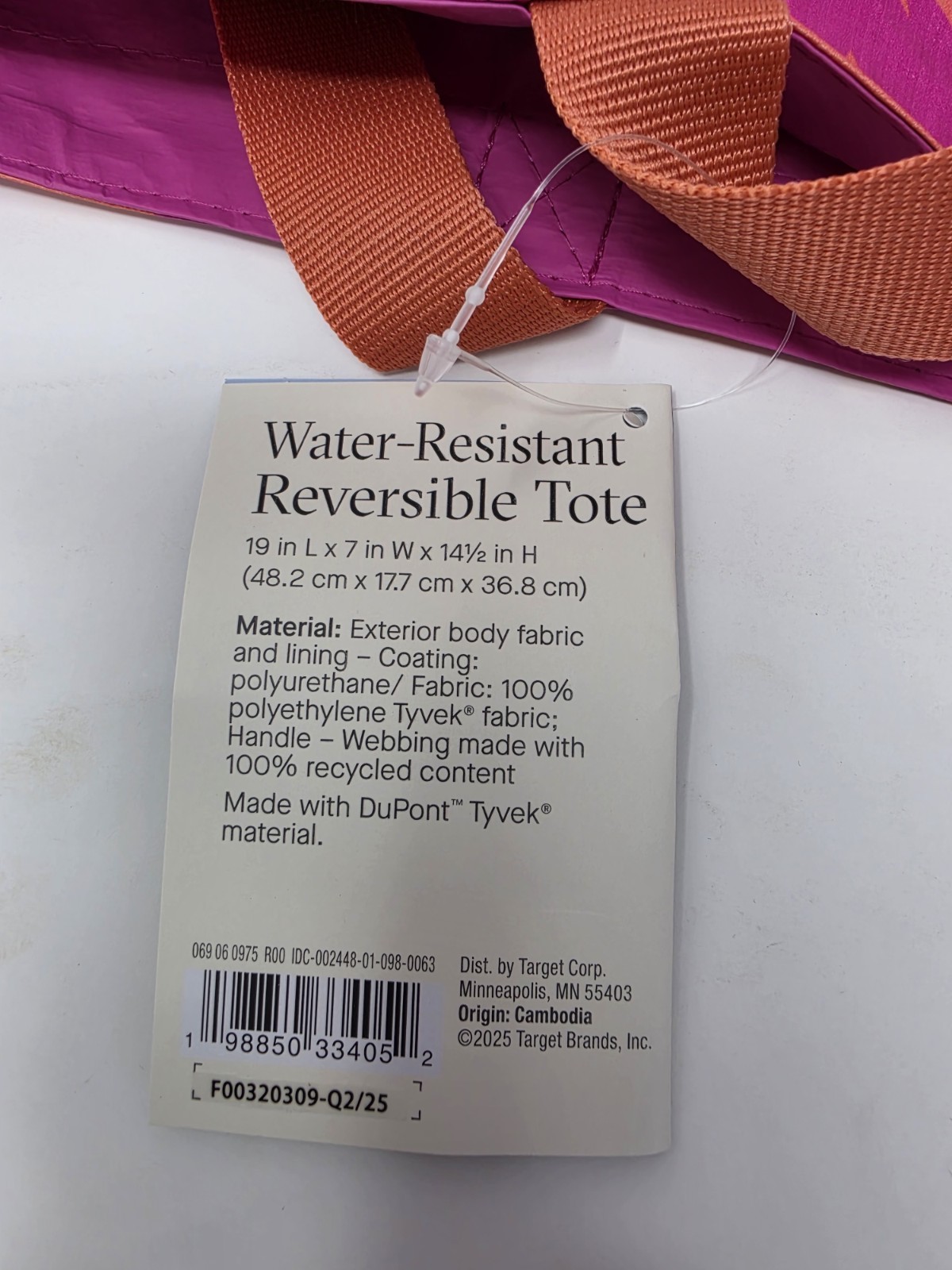 Open Story Water-Resistant Reversible Large Tote Pink/Orange Tropical 19x7x14.5″