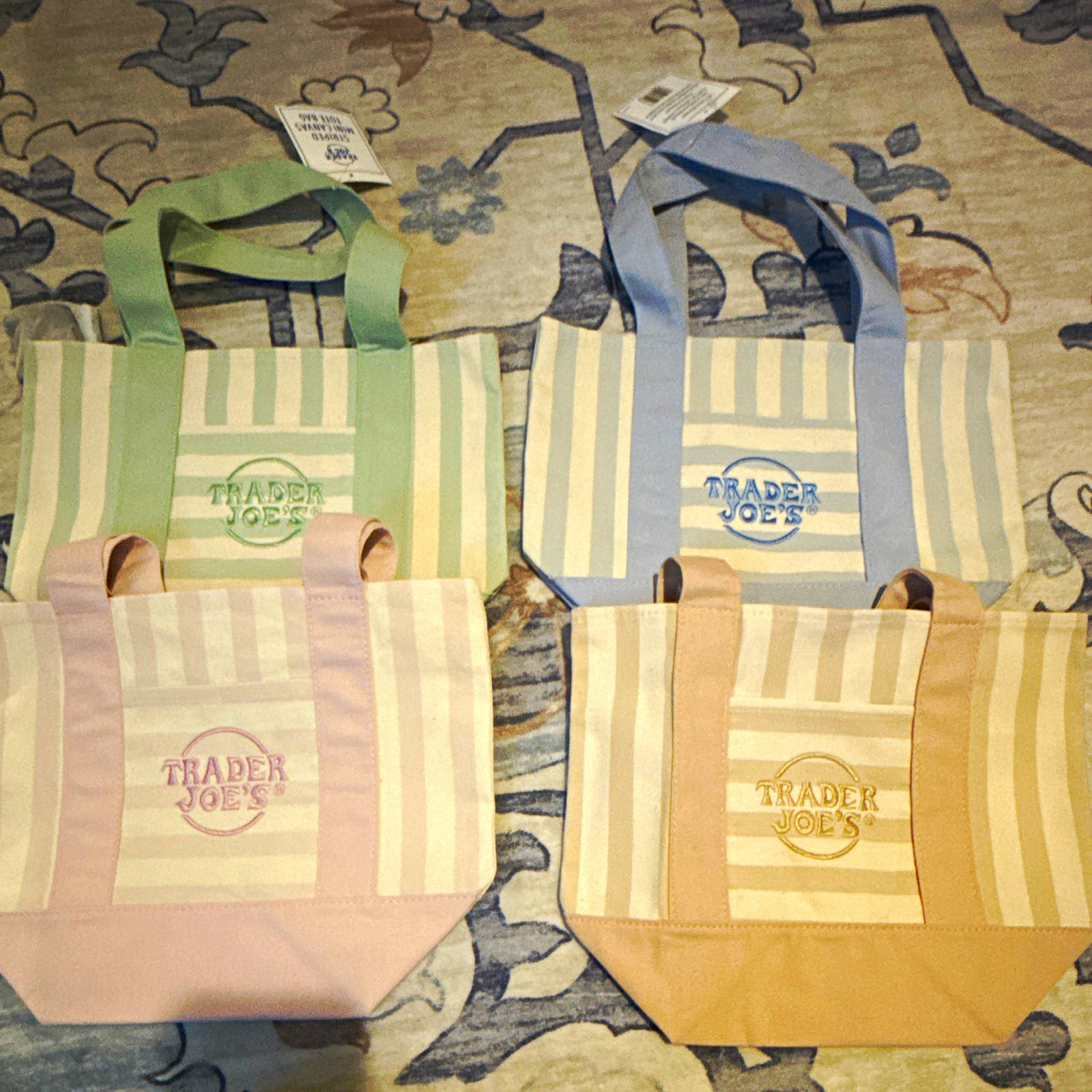Trader Joe’s Reusable Striped Tote Bags Lot of 4 Multicolor 13x10x10