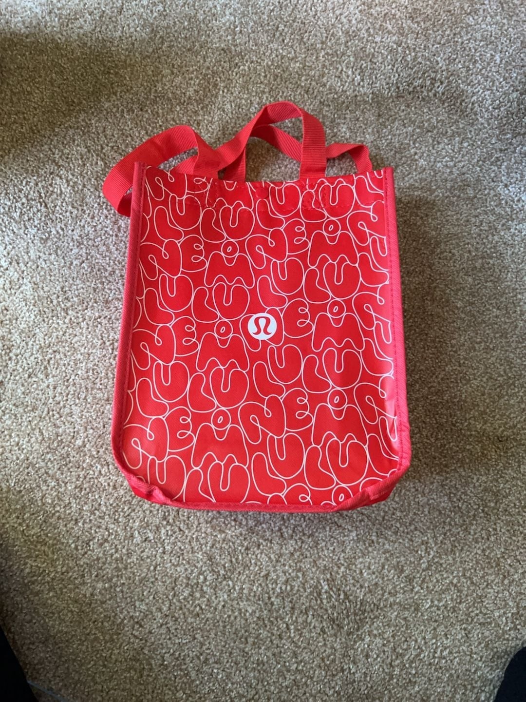 Lululemon Red and White Logo Print Reusable Shopping Tote Bag