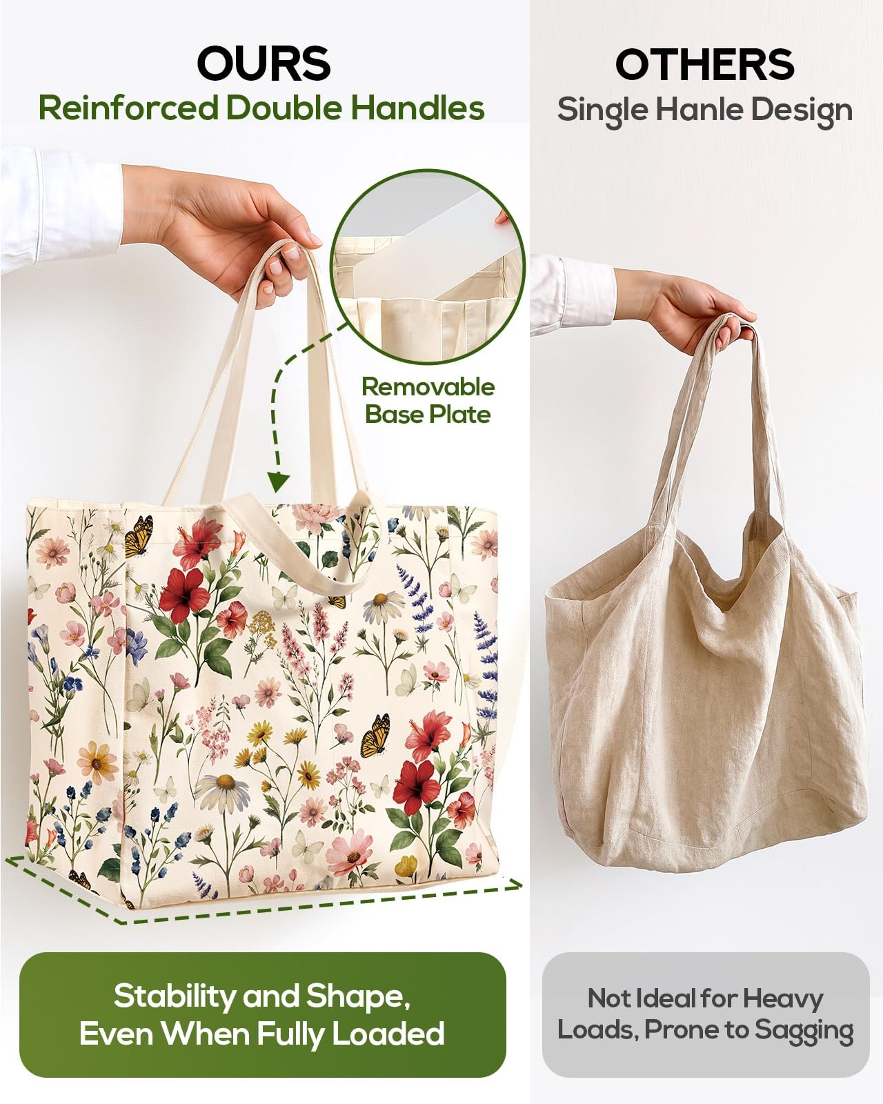 Miss Adola Large Canvas Grocery Tote Bag – Reusable One Size, Vintage Flower