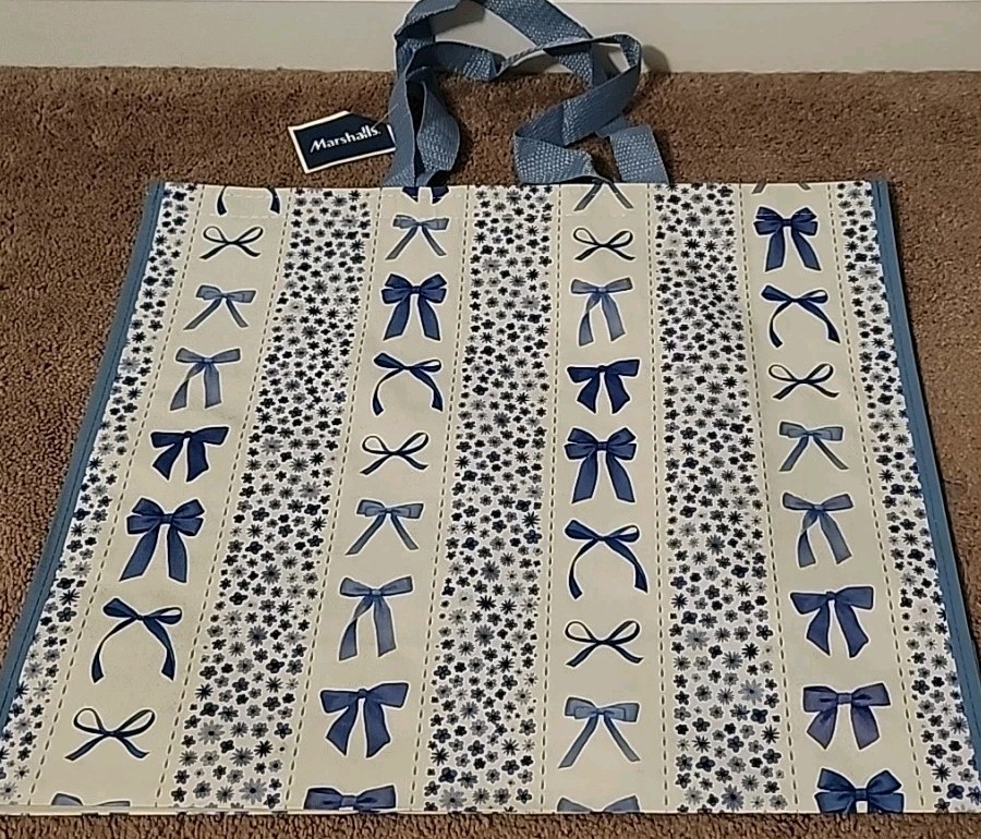 Marshalls – Beautiful Blue Bows & Ribbons – Large Reusable Shopping Tote Eco Bag