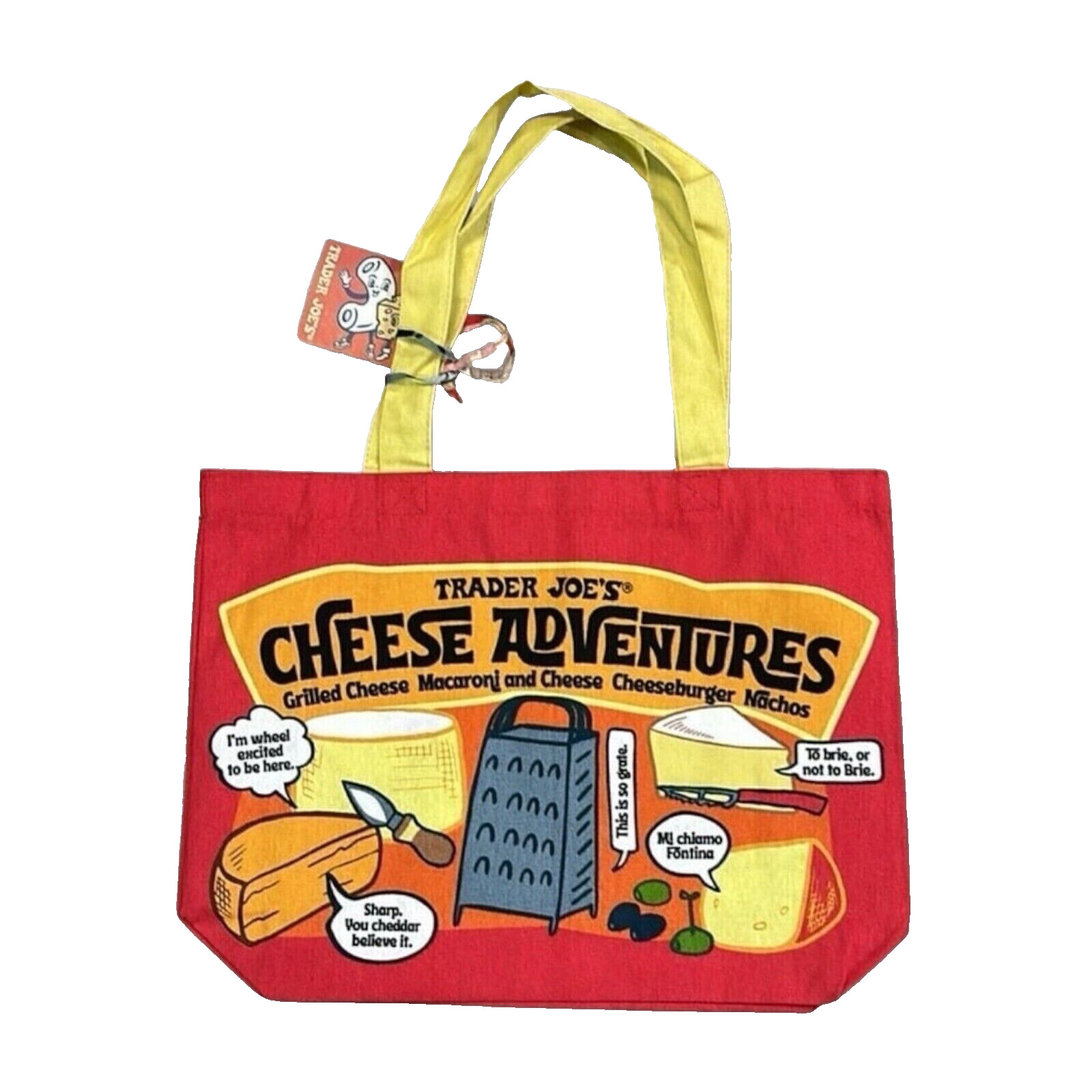 Trader Joe’s Cheese Print Reusable Canvas Shopping Bag NWT NEW FREE SHIP WW 2025