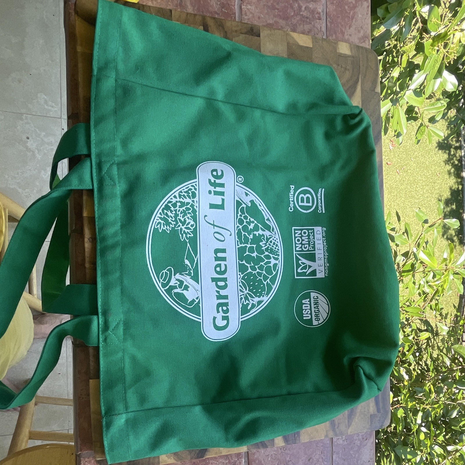 Garden of Life Green Canvas Large Logo Tote Bag w/ Zipper Pocket 21x12x14