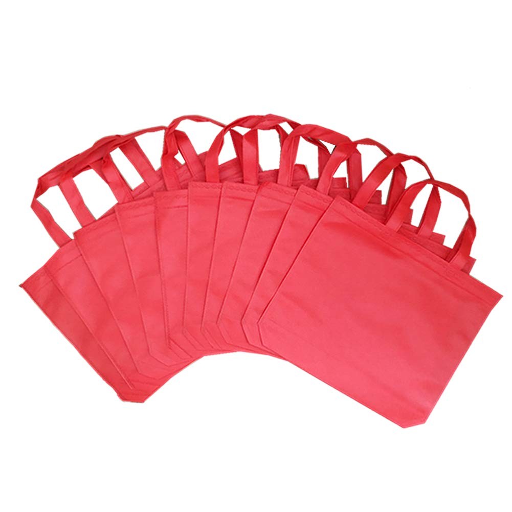 10 PCS Reusable Tote Bags Travel Kitchen Non-woven Fabric Grocery Bag Red