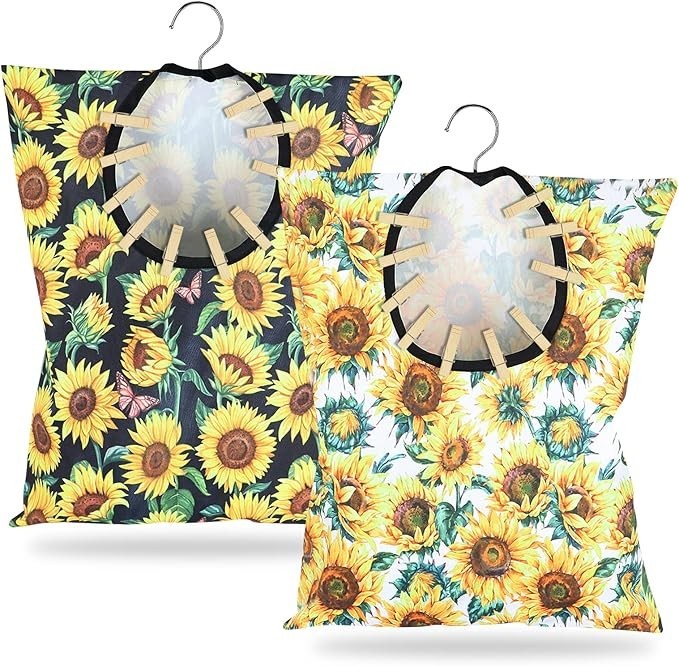 Sunflower Clothespin Bag 2 Pack 15×11 Inch Heavy Duty Canvas Clothesline