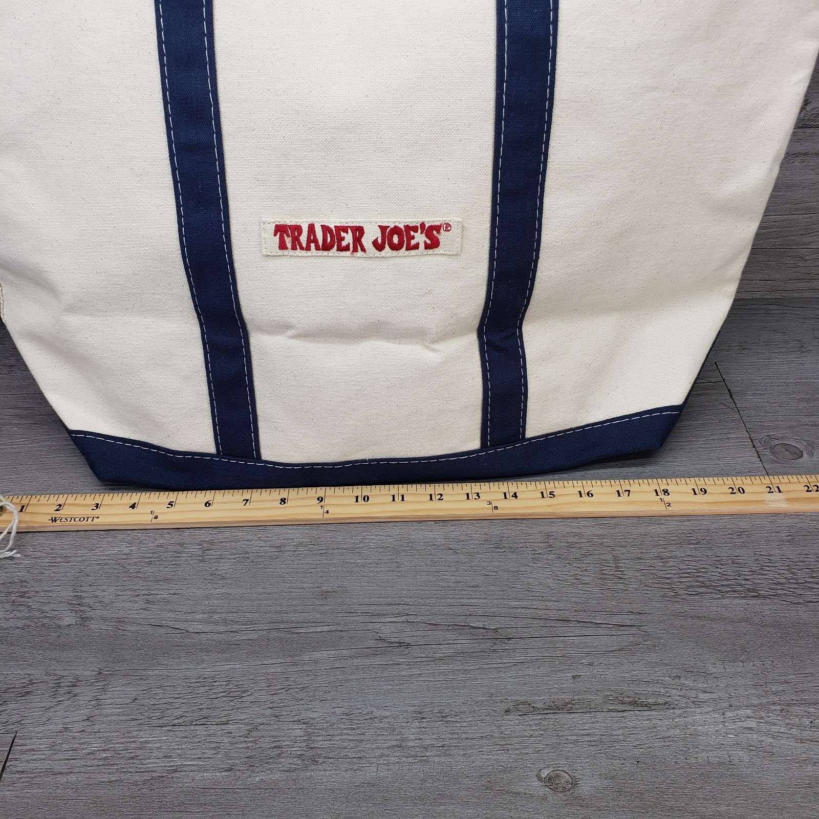 Vintage Trader Joe’s Canvas Tote Bag Boat Style Old Logo Large 20″