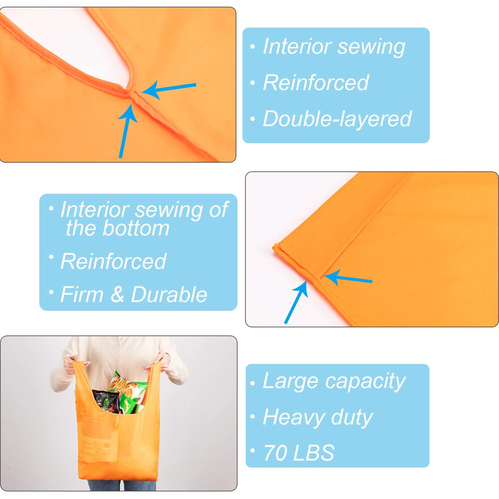 CiCiGo Large Reusable Bags Shopping Washable Foldable 6 Pack Large, Color