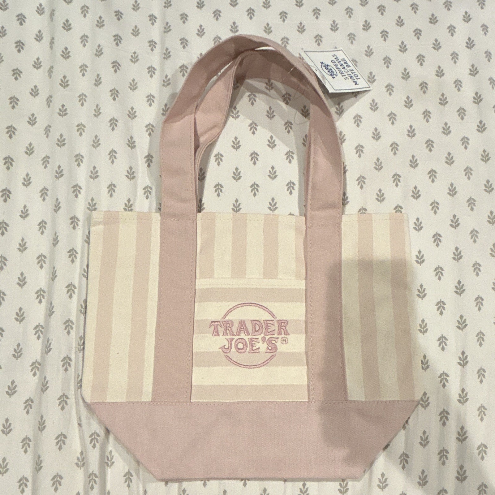 Trader Joe’s Canvas Tote Bag Striped Mini Pink/Beige 13x6x10 in