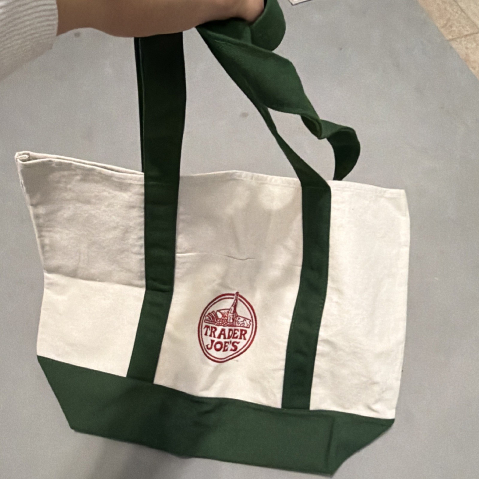 Trader Joe’s – Large Canvas Tote Bag – Beige & Green – Foldable Shopping