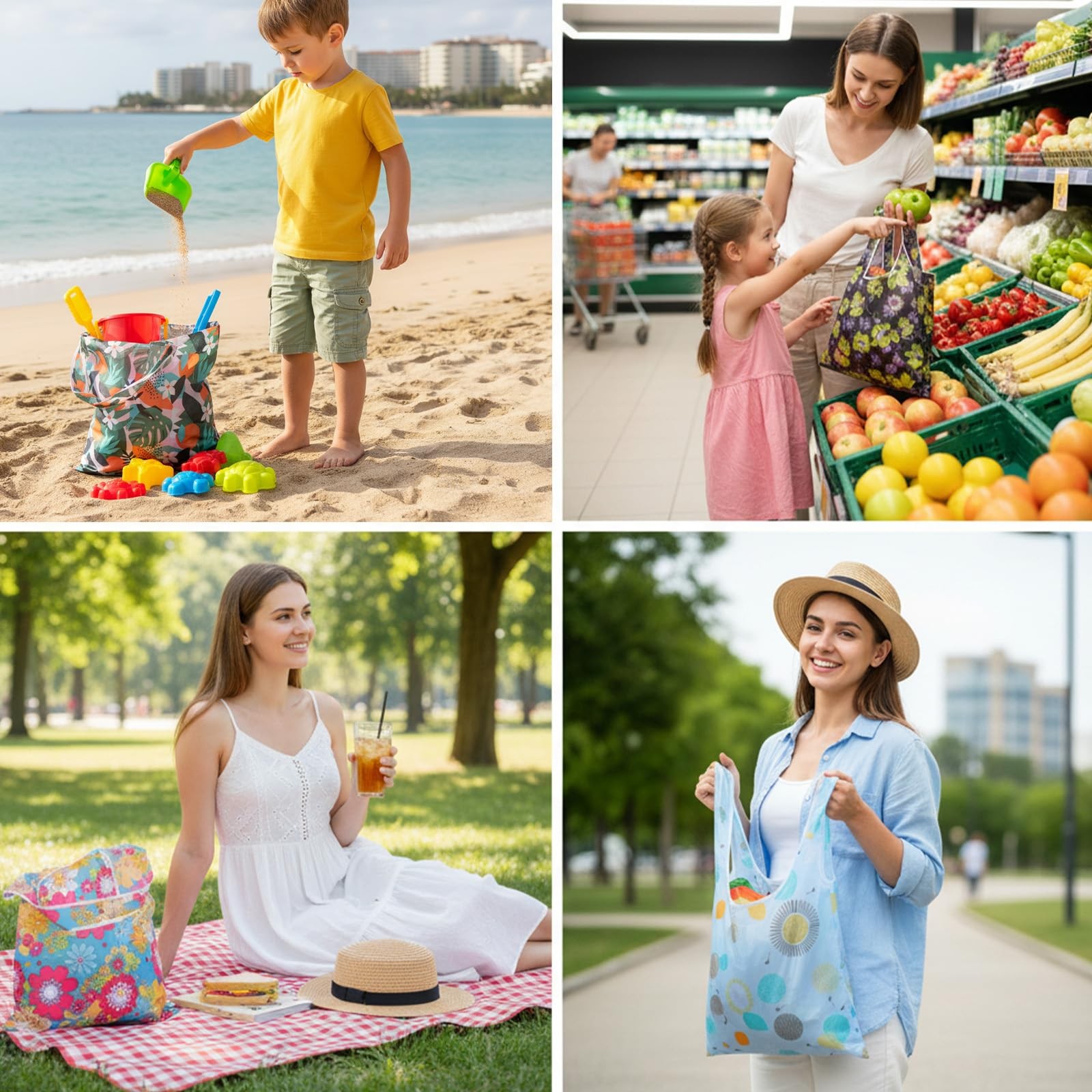 24 Pcs Foldable Reusable Shopping Bag Recycle Travel Grocery Bag Fold to Pock…